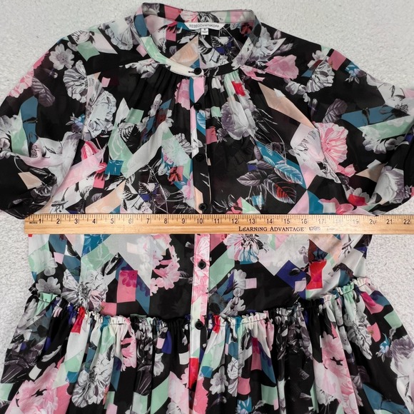 Rebecca Minkoff Mini A Line Dress Women 8 Button Front Floral Pleated Multicolor - Picture 5 of 11